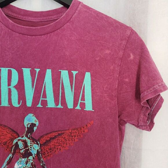 Nirvana Womens T-Shirt Sz S Genuine Merch Utero Angel Distressed Acid Wash Pink - Picture 4 of 8